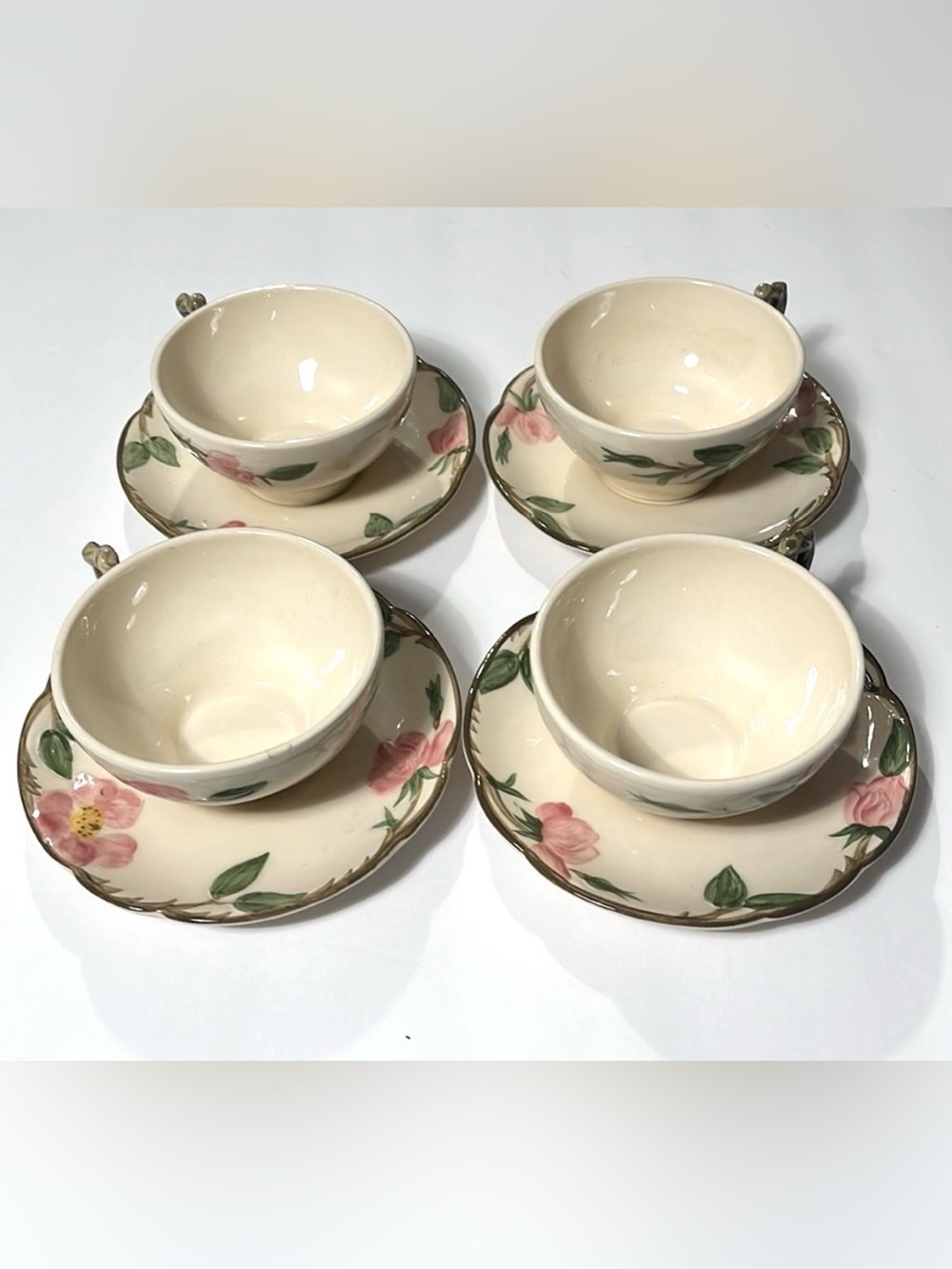 Vintage Franciscan Hand Decorated Desert Rose Cup & Saucer Set (4)